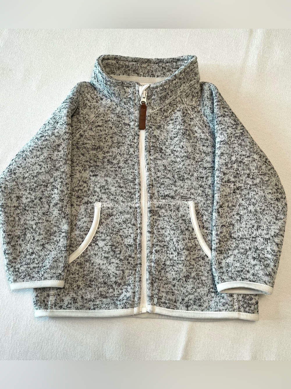 H&M 9-12M Fleece Lined Full Zip Cozy Neutral Marled Heather Gray Sweater